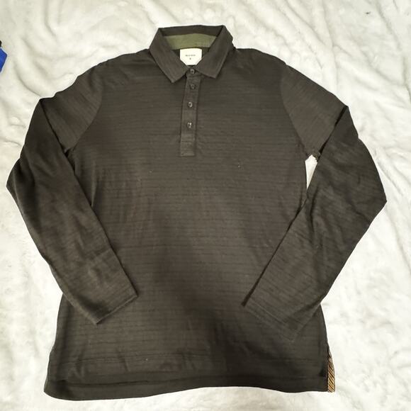 Billy Reid Green Military Stripe Polo Long Sleeve Large Men’s Soft! - Picture 1 of 6